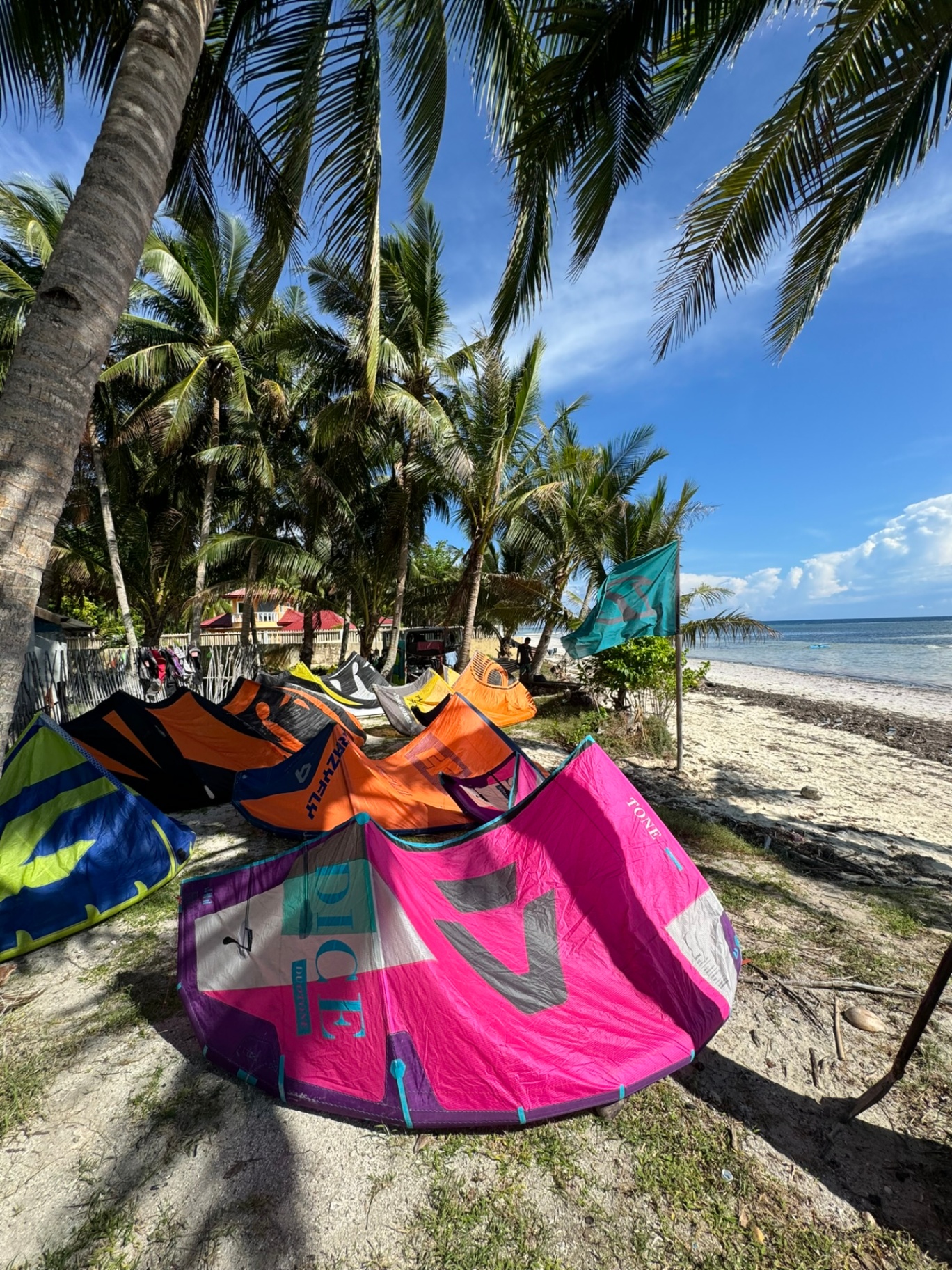 Kitesurfing gear ready on the beach