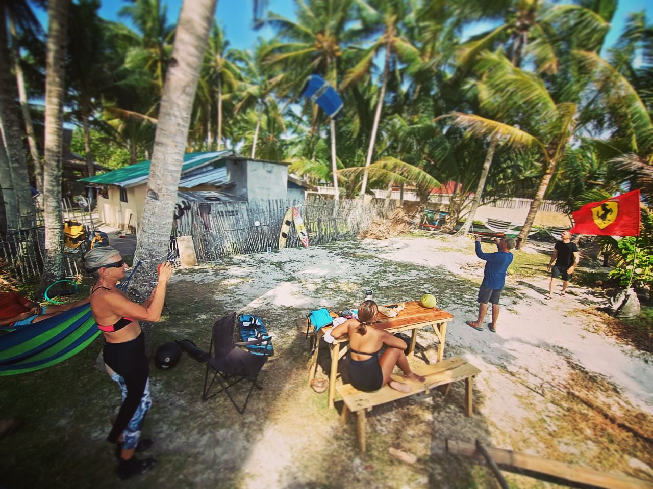 Beach hangout under the palms in the early days of Surf Zone